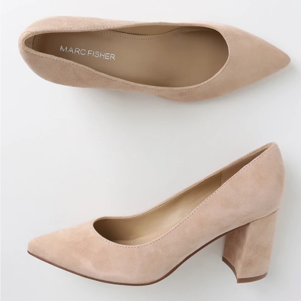 Marc Fisher Tan Suede Block Heel Pumps